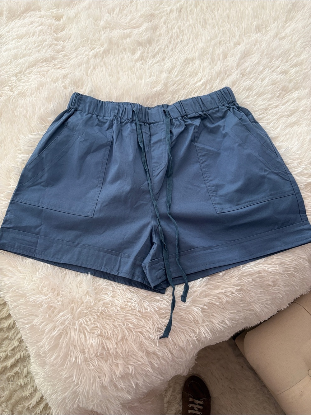 Women's Blue Drawstring Elastic-Waist Shorts